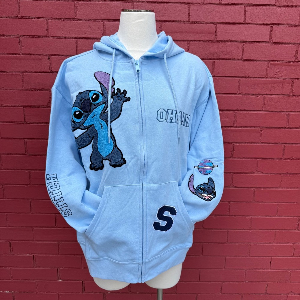 Disney Lilo & Stitch Hoodie Womens Size XL Jacket Character Embroidered Blue